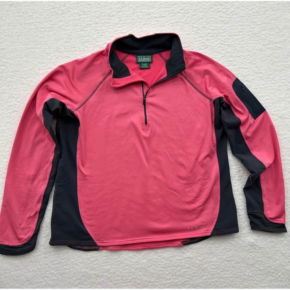 LL Bean Womens XL Pink Gray Waffle Knit Quarter Zip Pullover Active Top BWG6